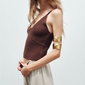 Brown V-neck Zara Knit Tank